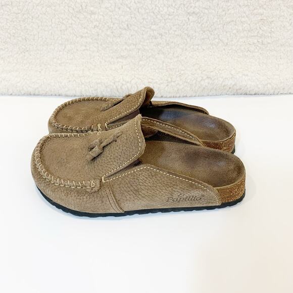 Papillio Birkenstock Tassle Slide On Loafer Worn In 38 Rare Tan Taupe Boho - Picture 2 of 6
